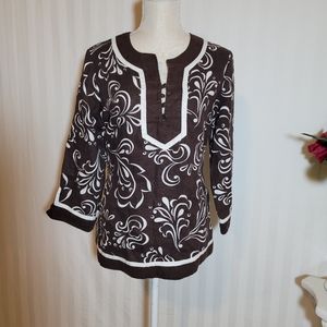linen blouse brown and white. Tunic